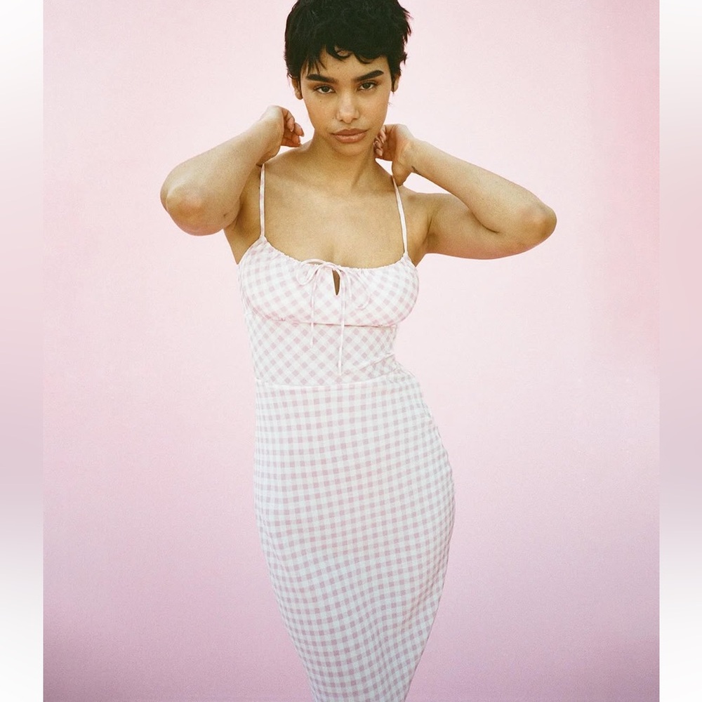 Realisation Par Elsa Pink Gingham Milkmaid Silk Dress Small NWT